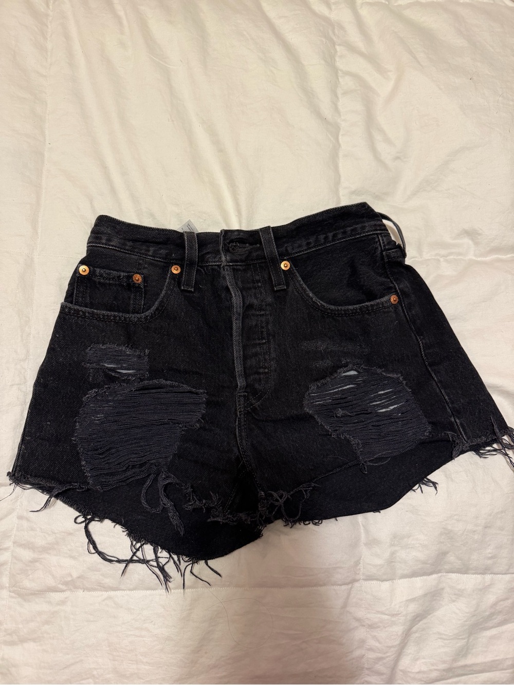 Levi's Black Distressed High-Rise Denim Shorts